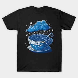 Blue Teacup Illustration with Swirly Clouds T-Shirt